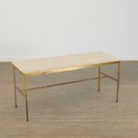 Paul McCobb, travertine and brass low console