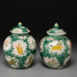 Pair Chinese famille verte Susancai lidded jars