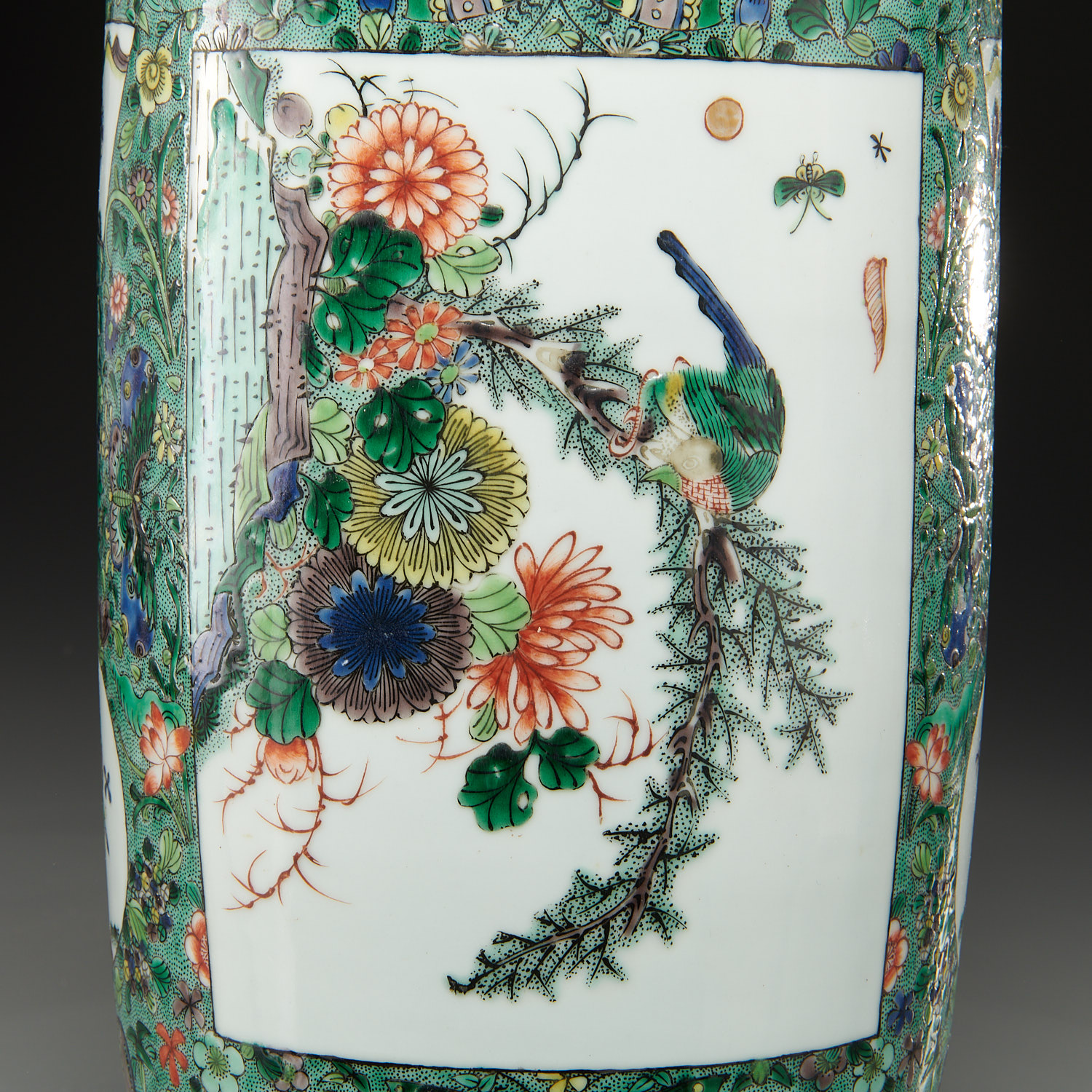 Chinese famille verte Rouleau vase lamp - Image 4 of 8