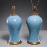 Pair Chinese porcelain meiping jar lamps