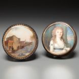 (2) French gold-mounted portrait miniature boxes