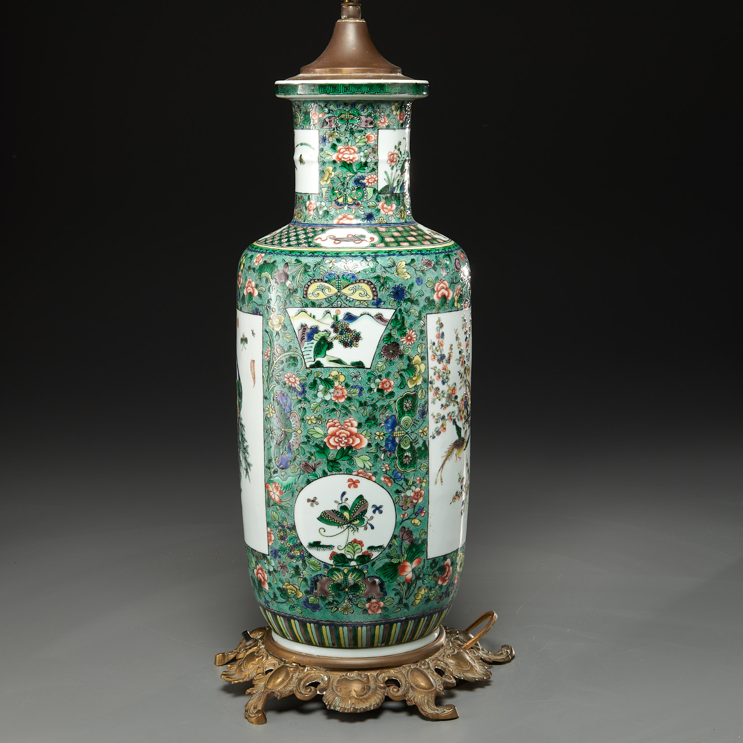 Chinese famille verte Rouleau vase lamp - Image 5 of 8