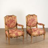 Pair Louis XVI style giltwood fauteuils