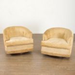 Pair Milo Baughman style swivel easy chairs