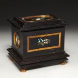 Italian pietra dura paneled ebony casket box