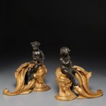 Fine pair Louis XV bronze putto chenets