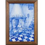 Framed Dutch Delft tile, "Groninger Binnenhuis"