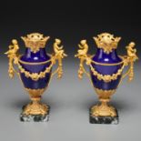 Pair French Empire style bronze mounted urns