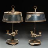 Near pair Louis XVI style bronze bouillottes lamps