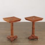 Pair English Aesthetic oak and rattan side tables