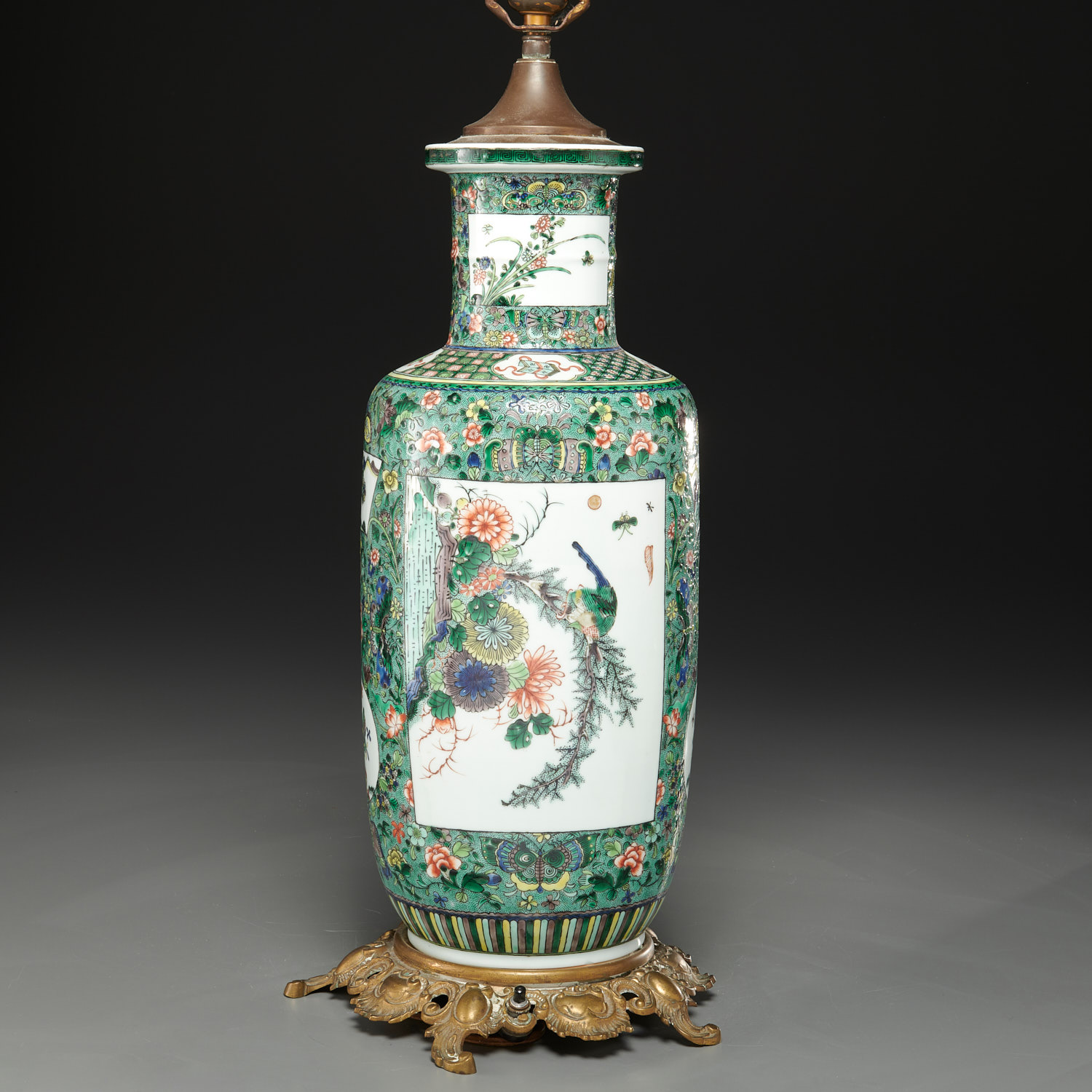 Chinese famille verte Rouleau vase lamp