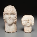 (2) unusual carved white marble heads
