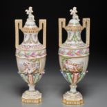 Pair Capodimonte lidded urns