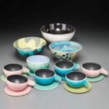 (17) piece Studio Ceramic "wobble" bowls and cups