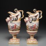 Pair Capodimonte porcelain Nereid ewers