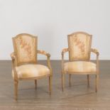 Pair antique Louis XVI style painted fauteuils