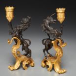 Pair English gilt bronze figural candlesticks