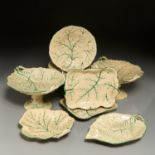 English painted creamware leaf dishes and compotes