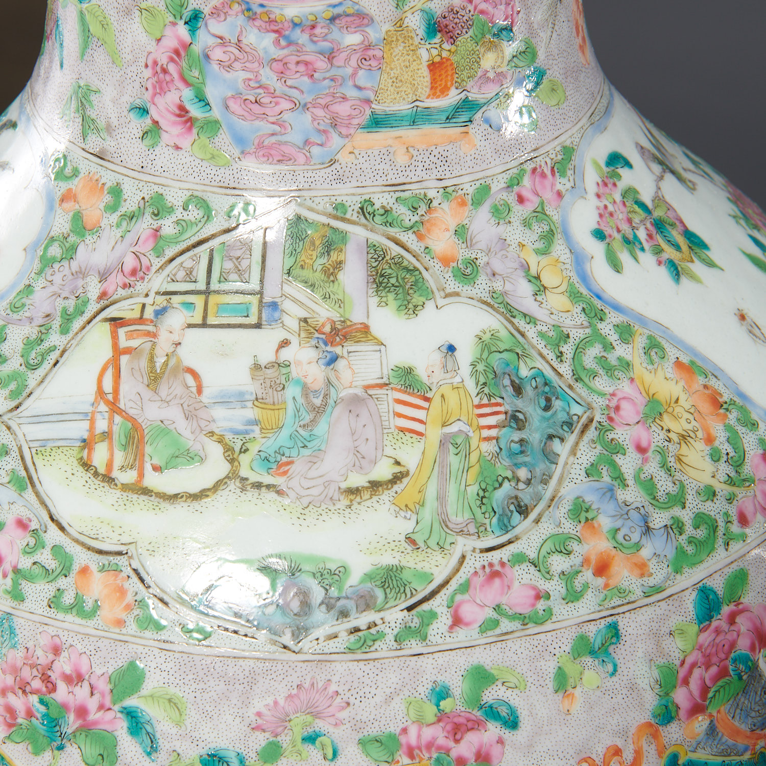 Fine pair large Chinese famille vert vase lamps - Image 4 of 6