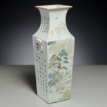 Large Chinese famille rose squared vase
