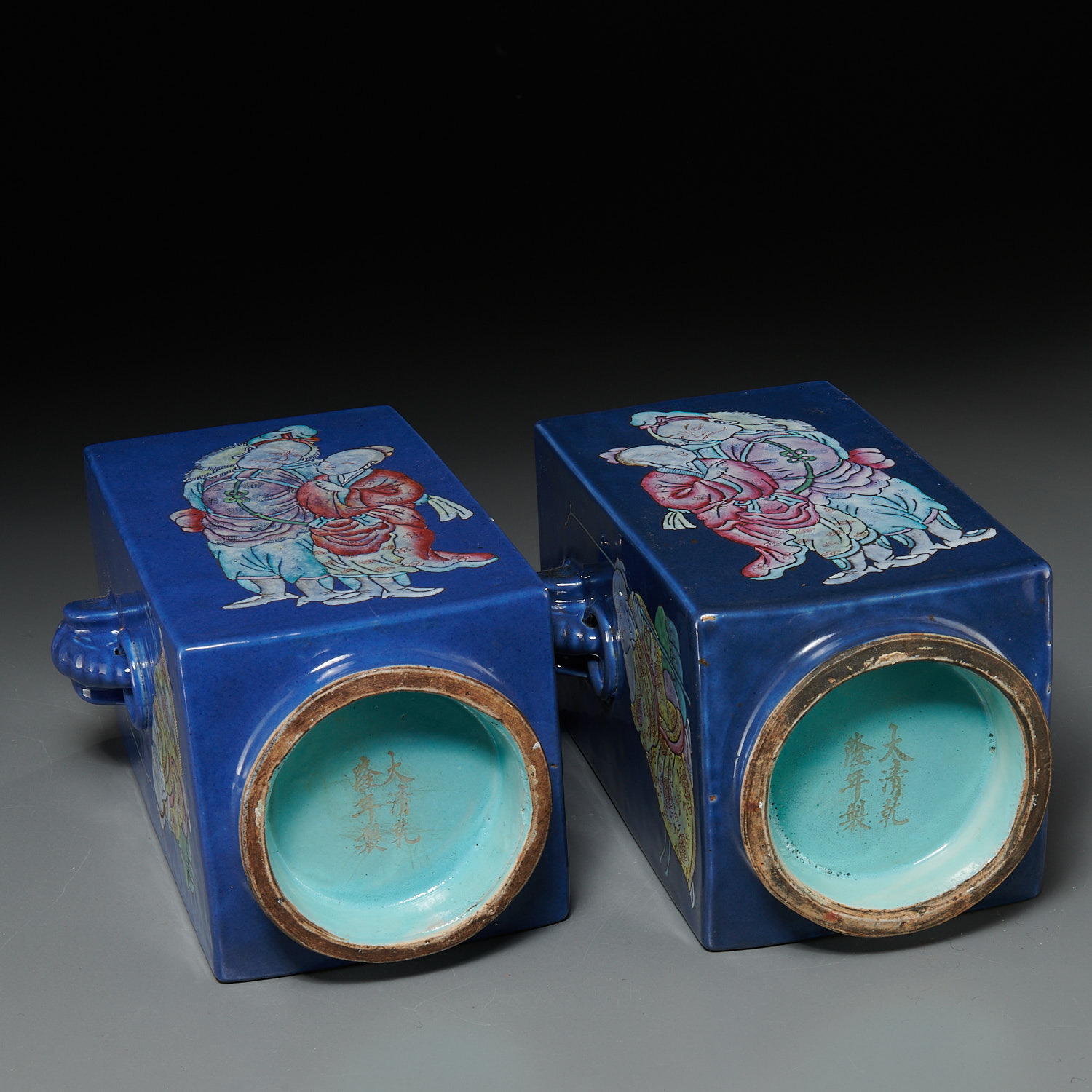 Pair Chinese blue ground cong vases - Image 5 of 6