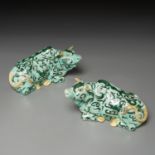 Pair Chinese Export famille verte buffalo boxes