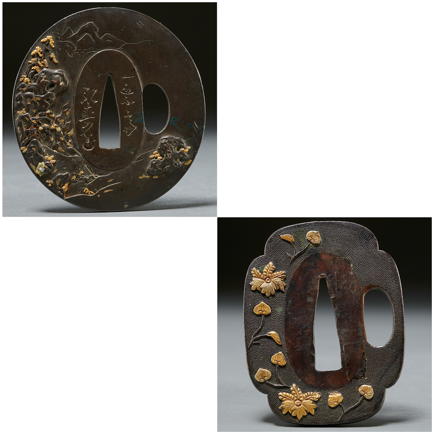 (2) Japanese parcel gilt bronze Tsuba