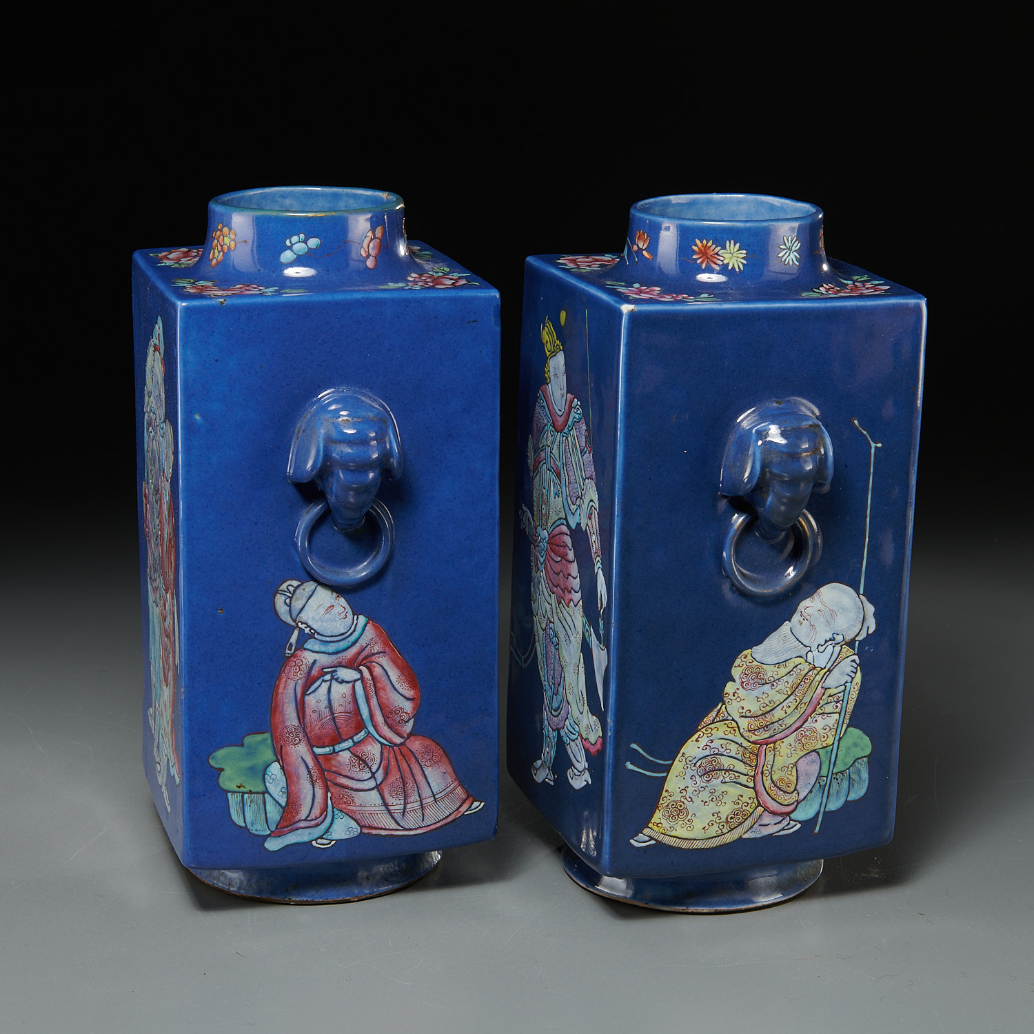 Pair Chinese blue ground cong vases - Image 2 of 6