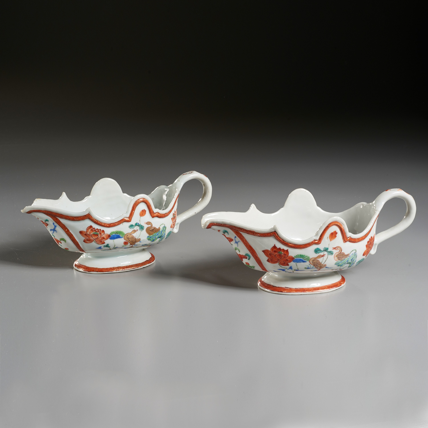 Pair Chinese Export porcelain sauceboats