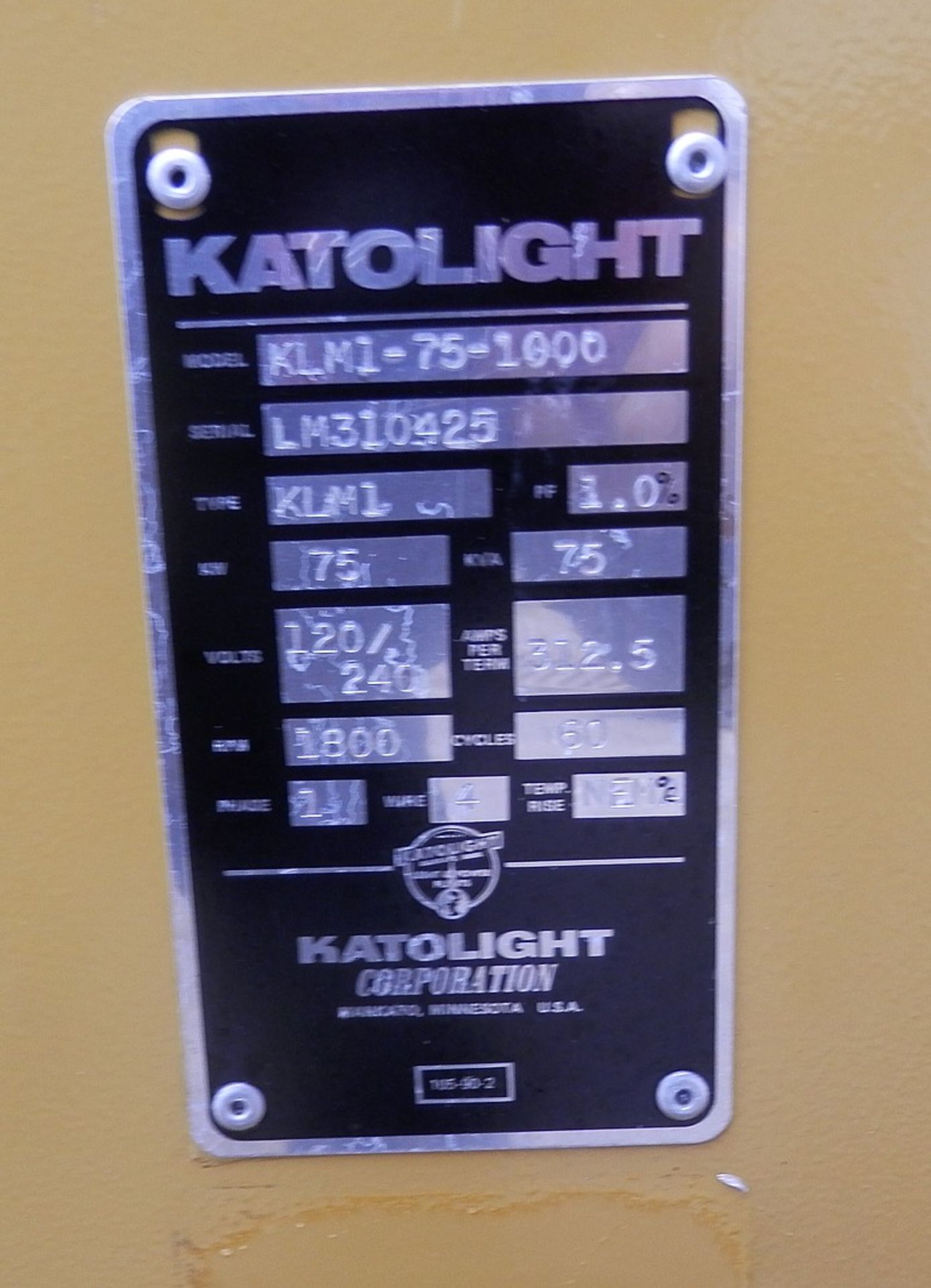 KATO-LIGHT KLM1-75-1000 GENERATOR - Image 3 of 3