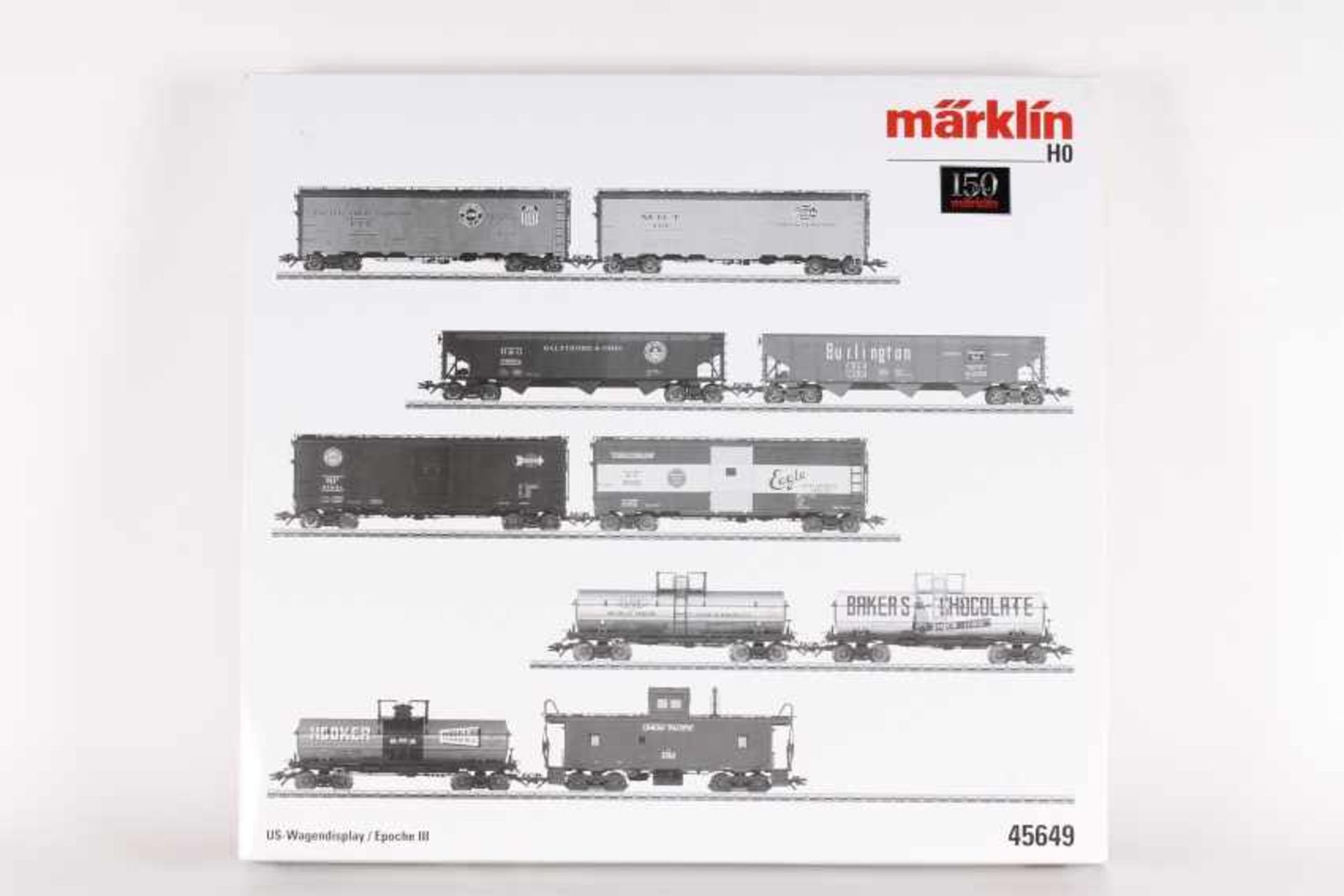 Märklin 45649, US-Wagendisplay, zehn GüterwagenMärklin 45649, US-Wagendisplay, zehn Güterwagen, sehr