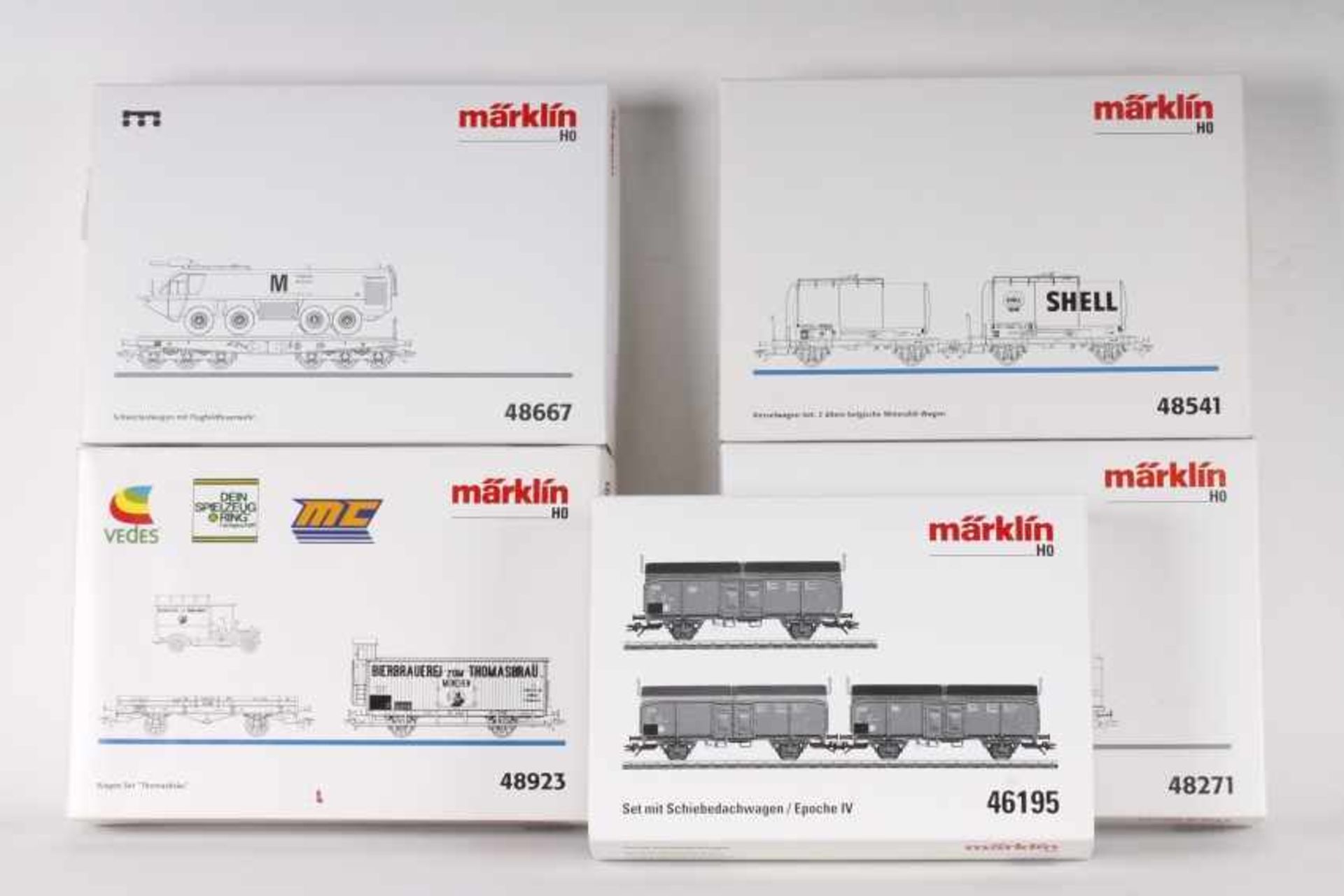 Märklin, zehn Güterwagen in fünf Wagen-SetsMärklin, zehn Güterwagen in fünf Wagen-Sets, 46195,