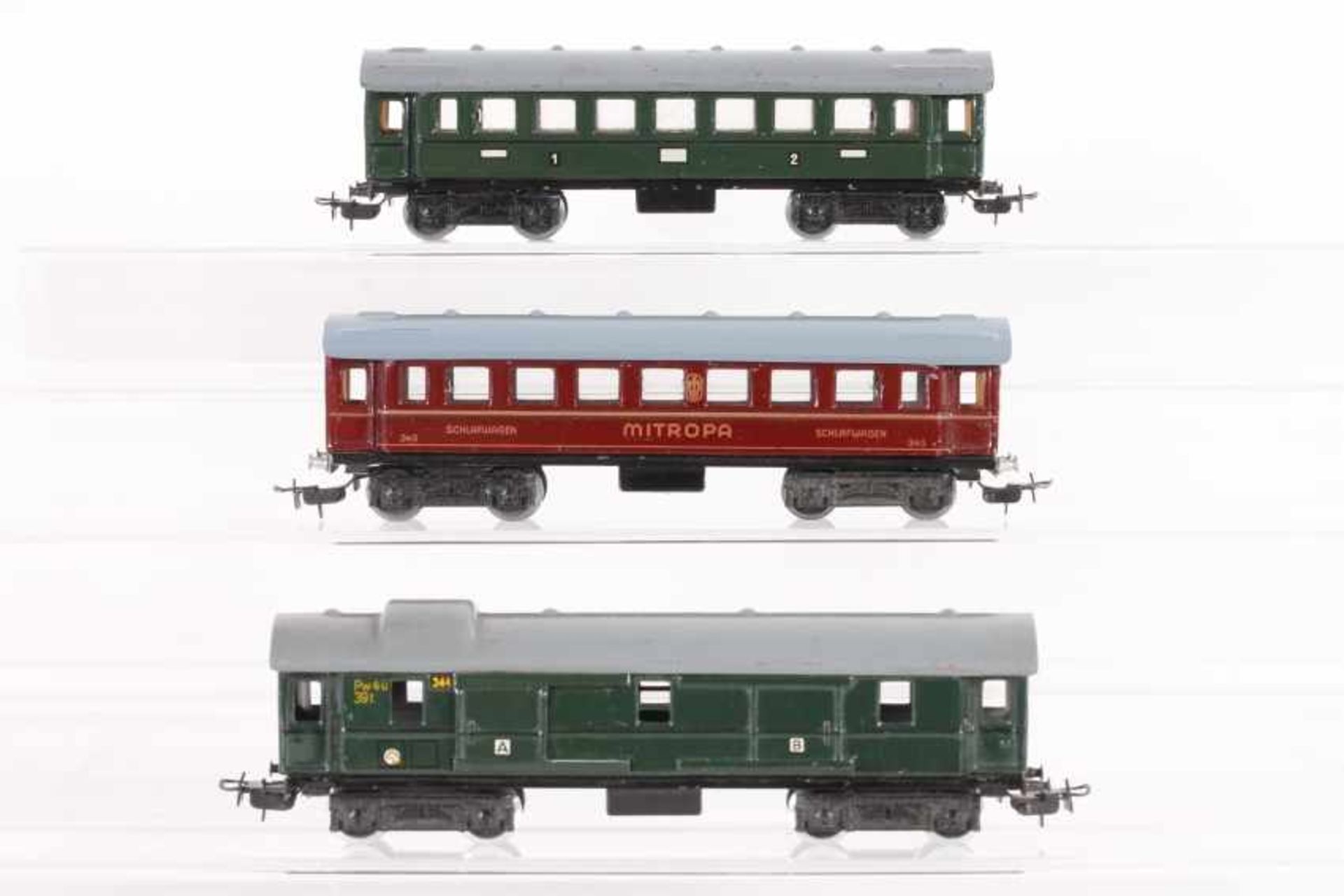 Märklin, drei SchnellzugwagenMärklin, drei Schnellzugwagen, 341, 342, 343, kleine Druckguss-
