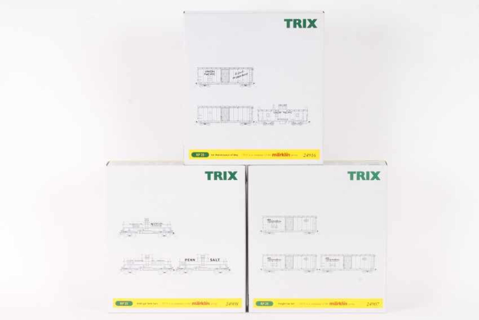 Trix, neun US-Güterwagen in drei SetsTrix, neun US-Güterwagen in drei Sets, 24907, 24908, 24916,