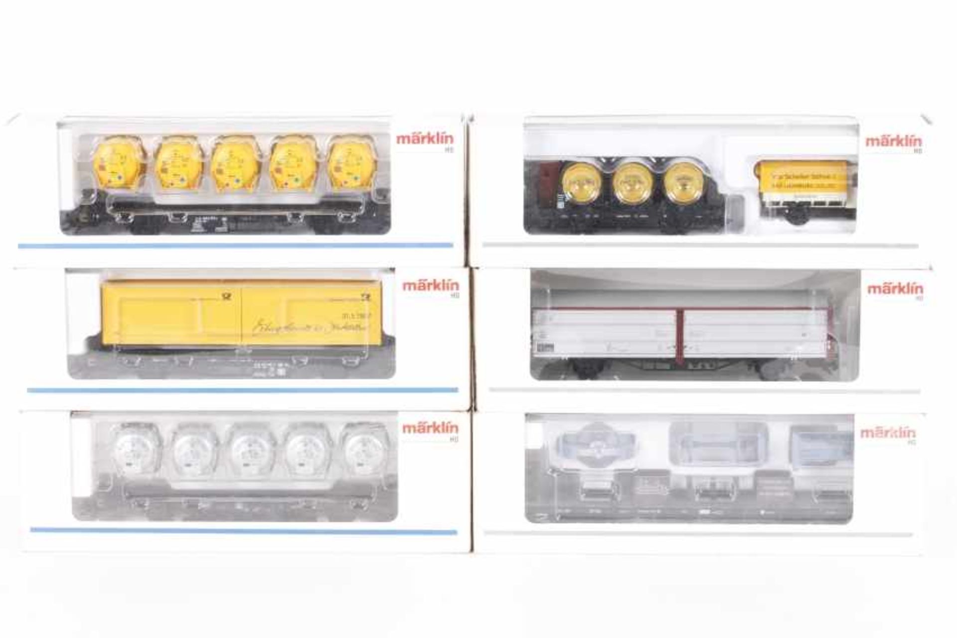 Märklin, sechs GüterwagenMärklin, sechs Güterwagen, Museum 2001, 00756-23, 45013 (PMS 62-10),