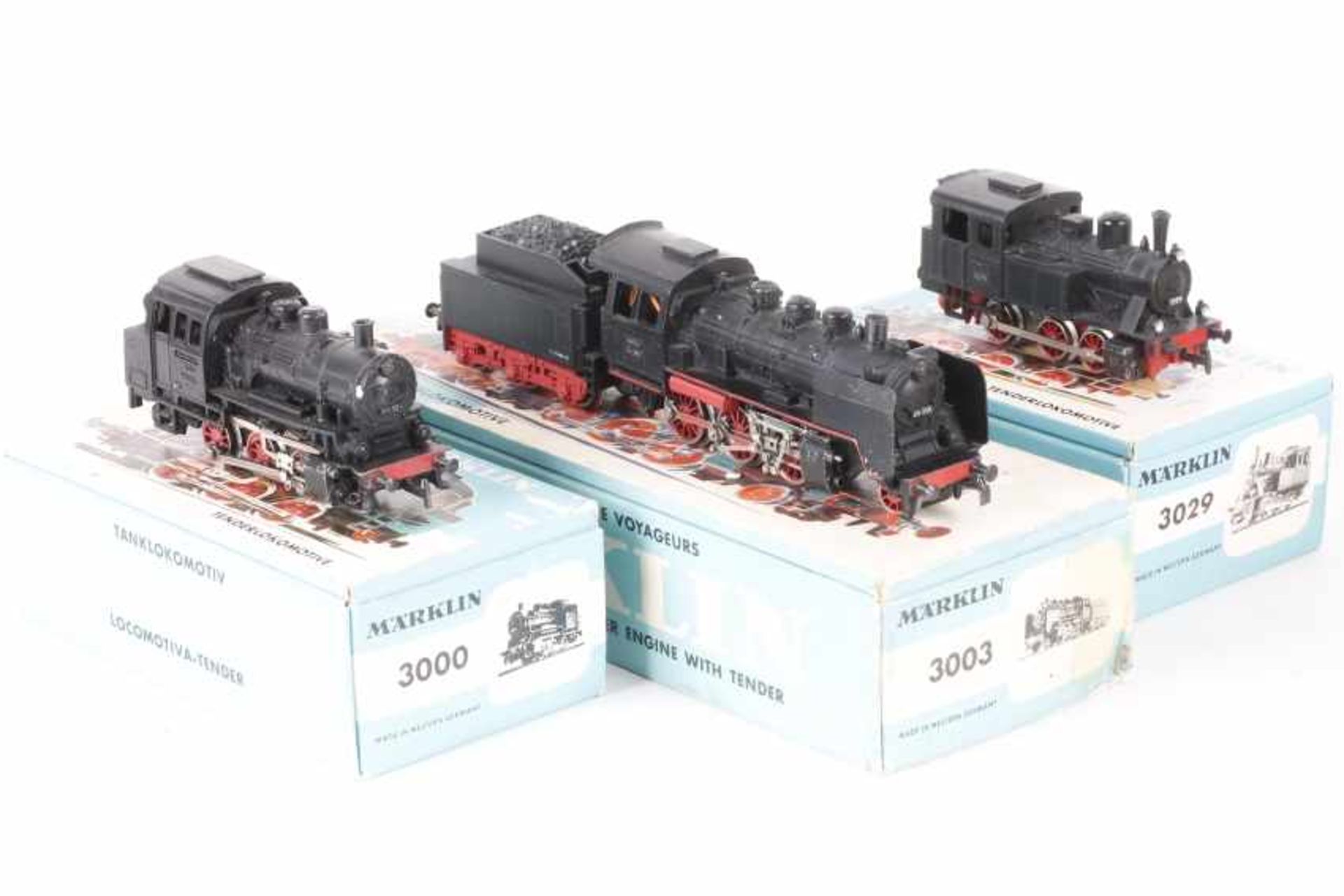 Märklin, drei DampfloksMärklin, drei Dampfloks, analog, 3000, "89 028", erhabene Schrift "3000",