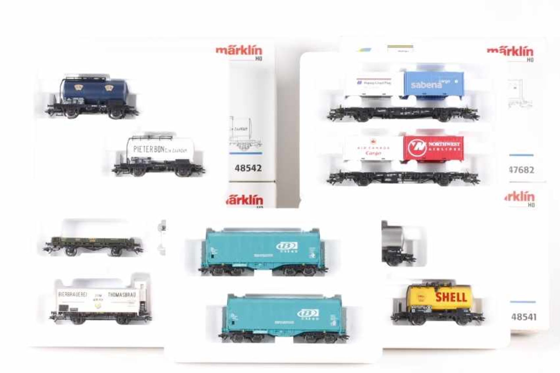 Märklin, zehn Güterwagen in fünf SetsMärklin, zehn Güterwagen in fünf Sets, 47205, 47682, 48541,