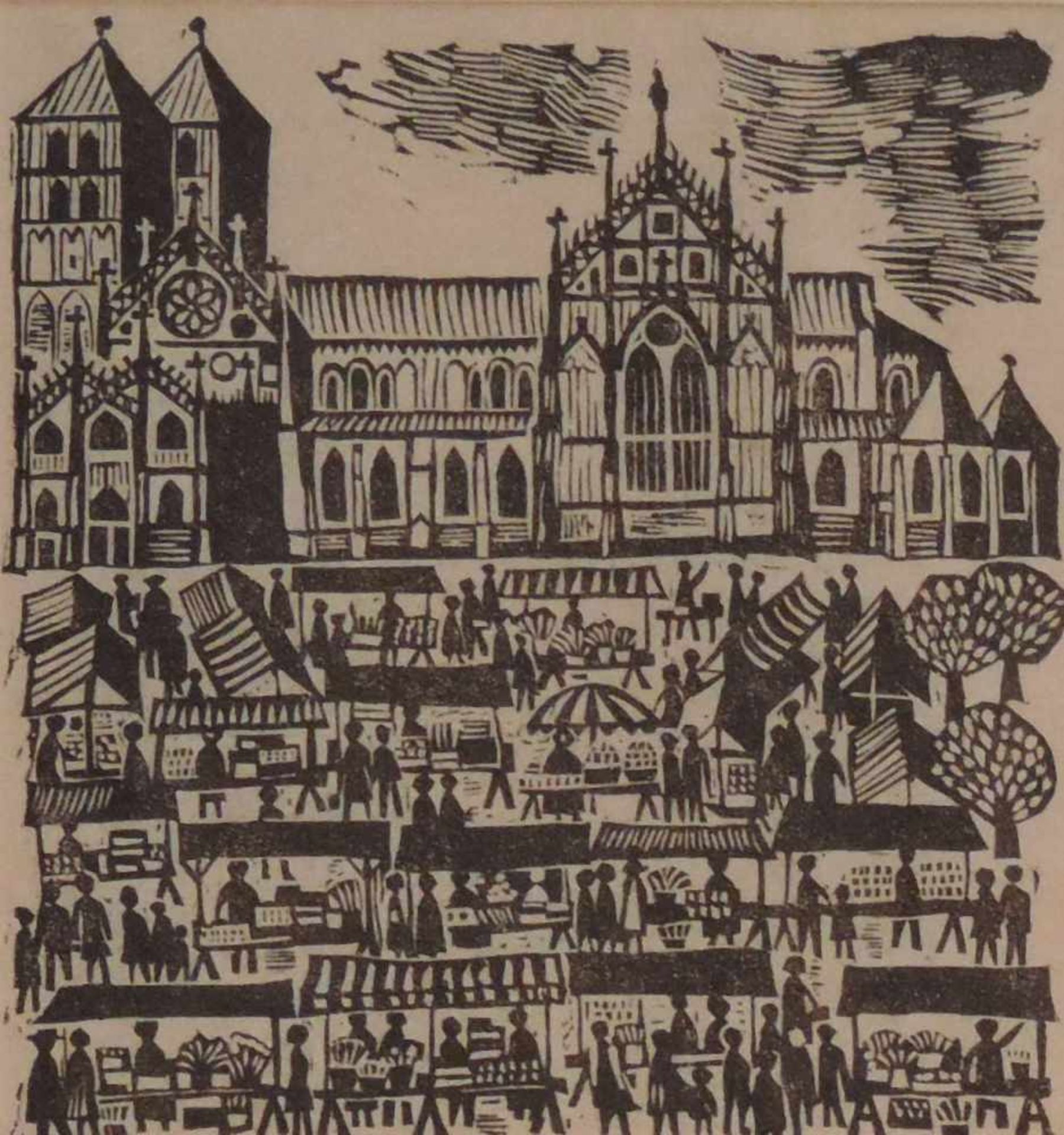 MÜNSTER, Linolschnitte, Satz von 3, Krameramtshaus Münster vor der Zerstörung 1939, sign WKS, dat - Image 5 of 6