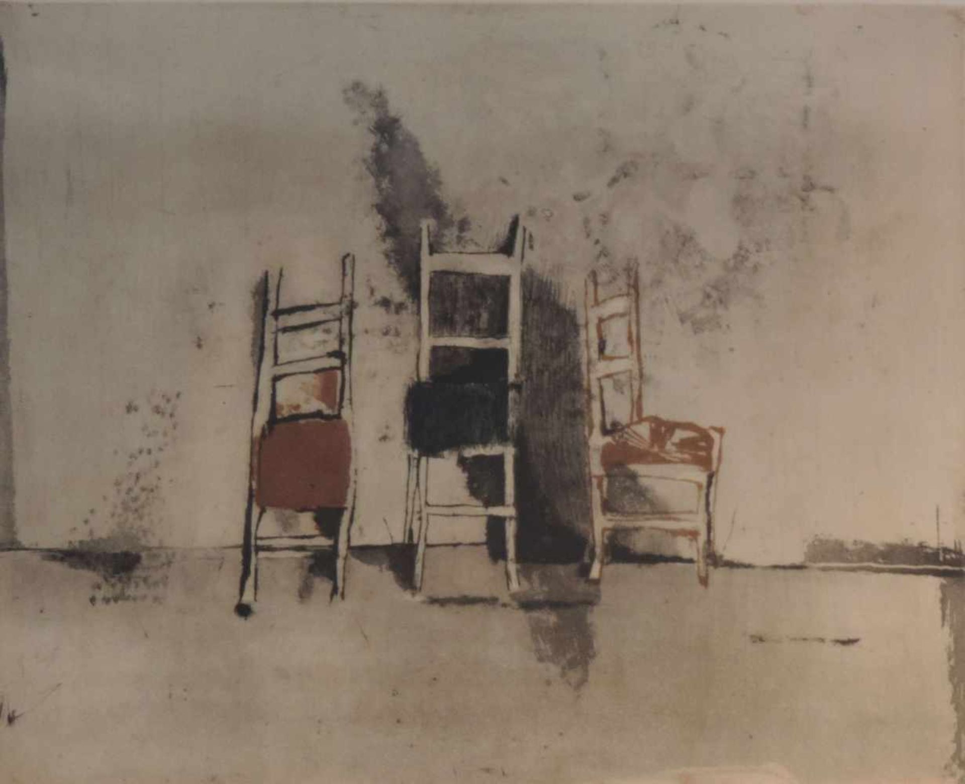 ANTONINI, Annapia, *1949 Lugano (Schweiz), stud bei Friedlaender, Farbradierung, "Due sedia e une