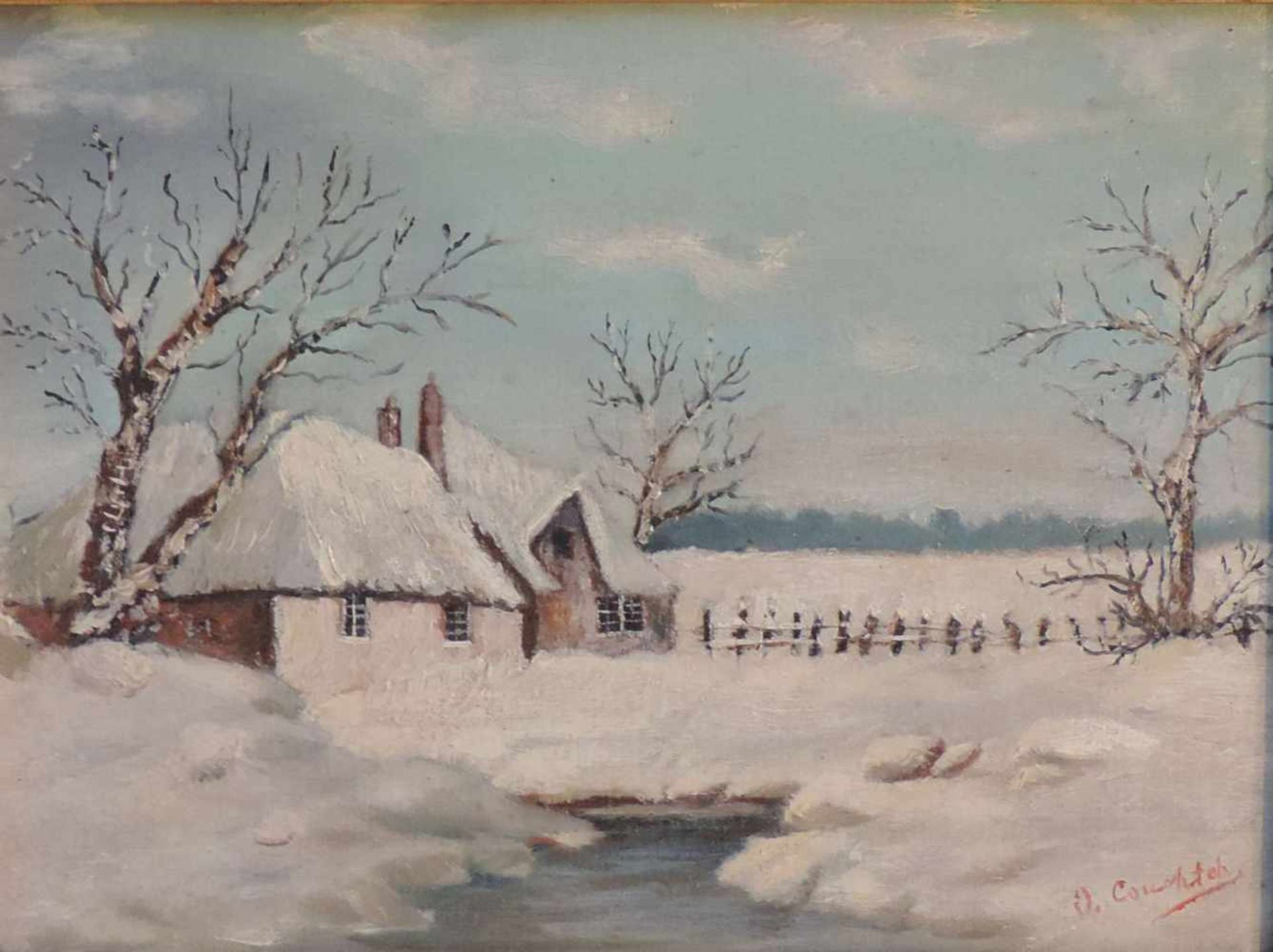 NORDDEUTSCHE SCHULE, Öl/Karton, Haus in Winterlandschaft, 16 x 22, GR