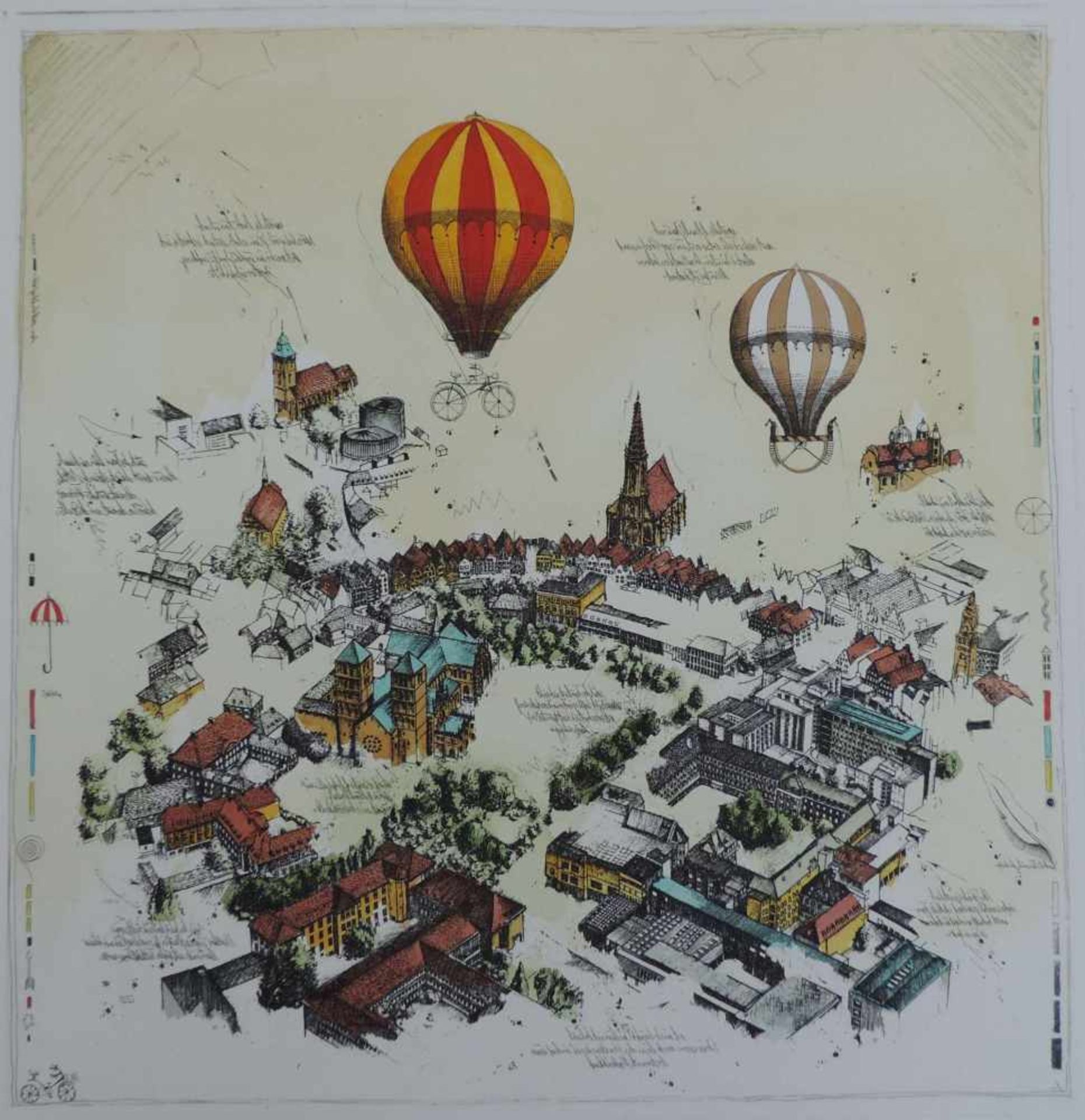 MÜNSTER, 3 colorierte Stiche mit Ansicht vom Domplatz u Umgebung, bez, sign u dat (19)93, - Image 3 of 5
