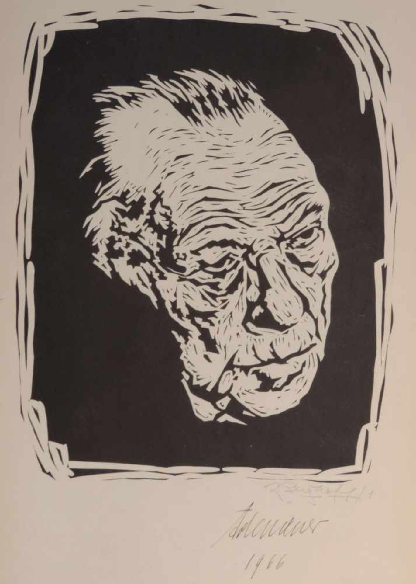 FOTOGRAPHIE, Brustportrait Konrad Adenauers, s/w, im Einfall Dotation: für Ihre Mitarbeit im - Bild 3 aus 4