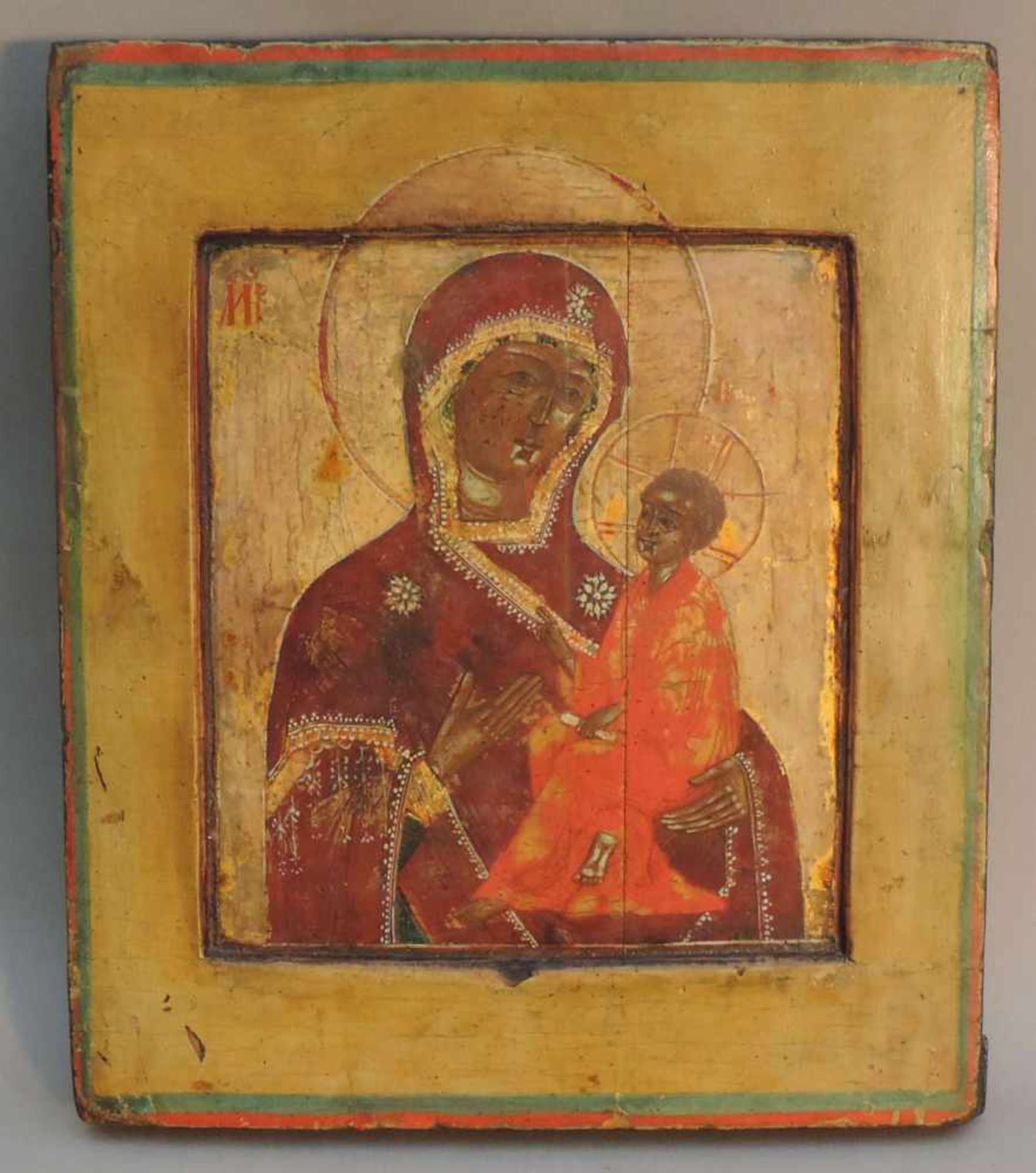 IKONE, Russland um 1800, Mutter Gottes, Hodegetria, abgesenkte Bildfläche, 22,5 x 19 über alles,