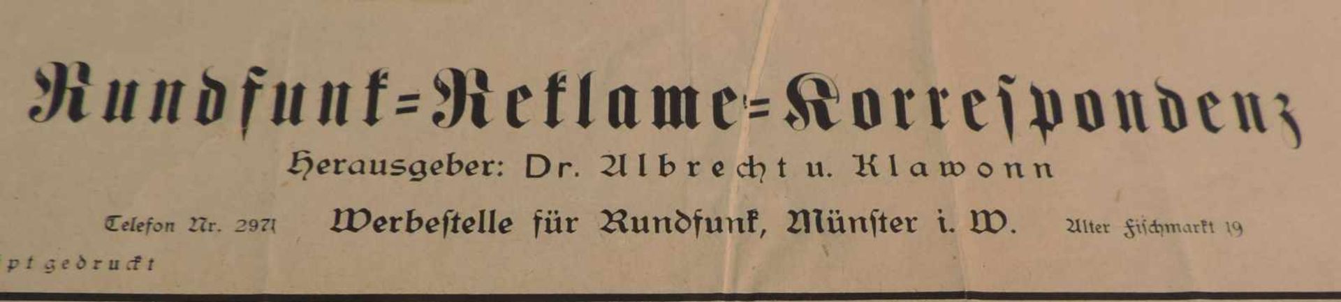 FLUGBLATT, Albrecht, Dr., und Klawonn, Werbestelle für Rundfunk, Hrg, Münster 1925, Rundfunk- - Image 2 of 2