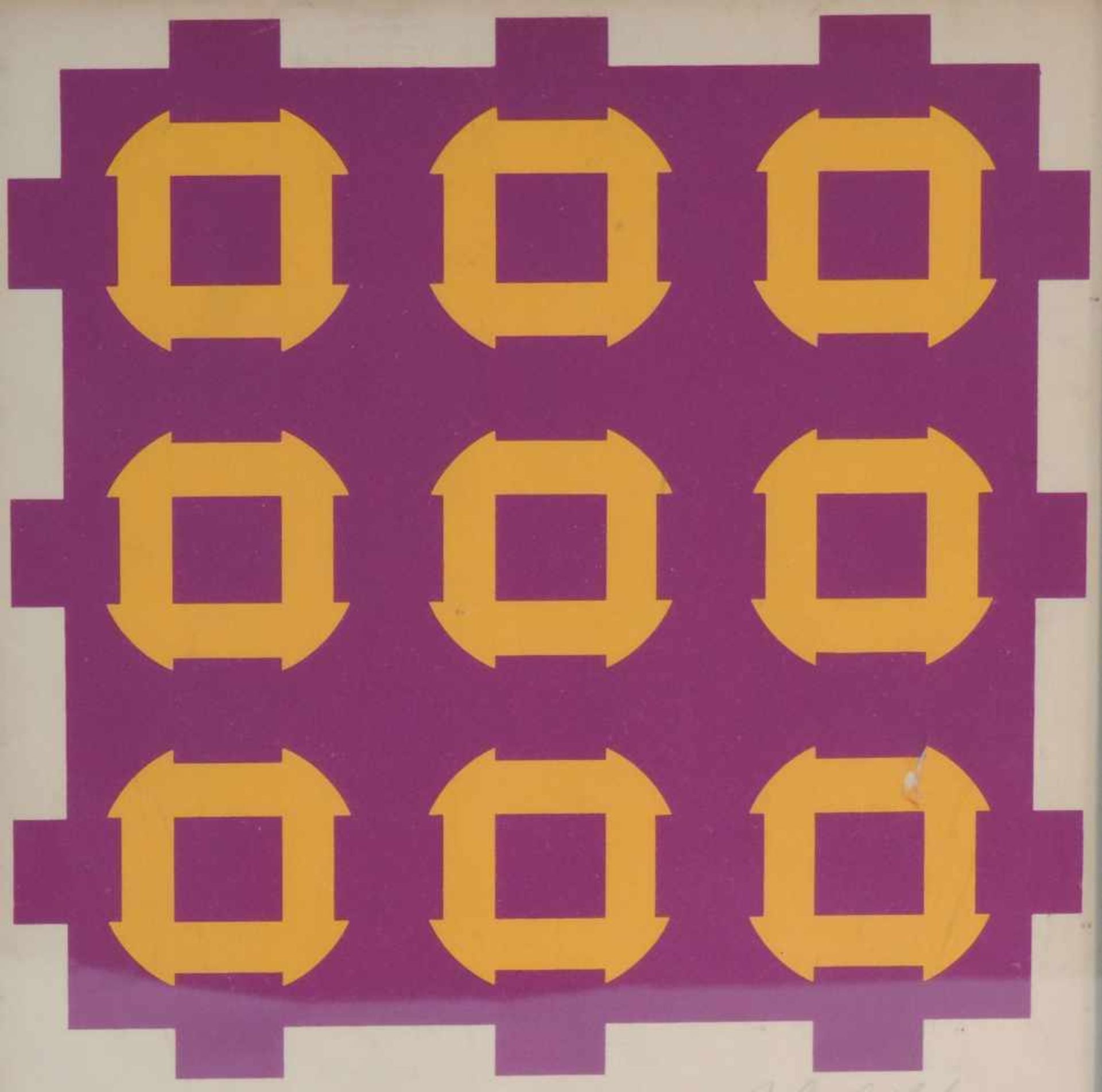 KONSTRUKTIVIST, Siebdruck, geometrische Komposition in violet u gelb, unlerserlich sign, 18 x 18,