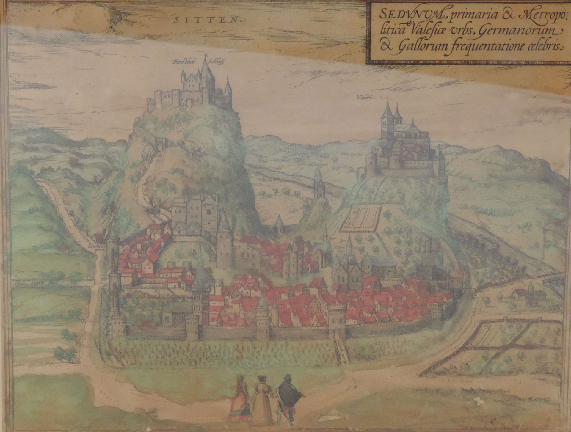 SITTEN, Kupferstichvedute für Braun, Georg, Kononikus, Ill zu "Civitates Orbes Terrarum", Köln - Image 2 of 2