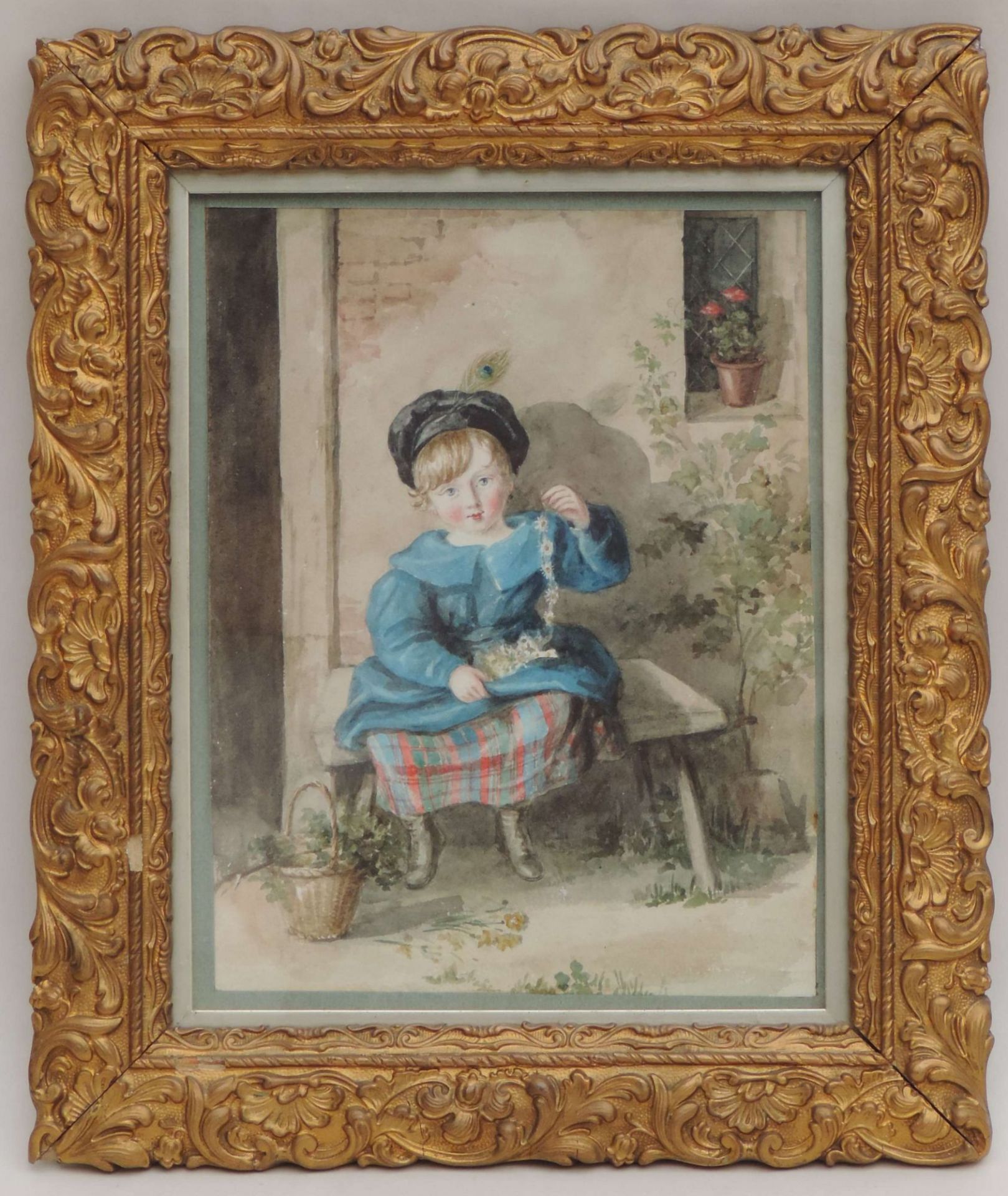 ENGLISCHE SCHULE, 19. Jh., um 1870, Aquarell, junges Mädchen m Blumen, 22,5 x 17,5, h G, pp, GR