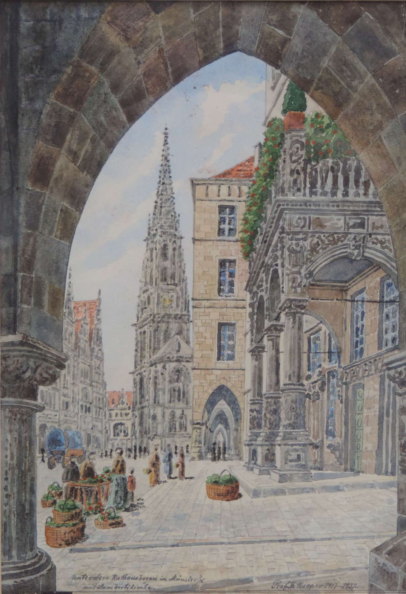 NIEPER, F. Prof., Aquarell, Prinzipalmarkt, 1917-32, "Unter dem Rathausbogen in Münster/W mit