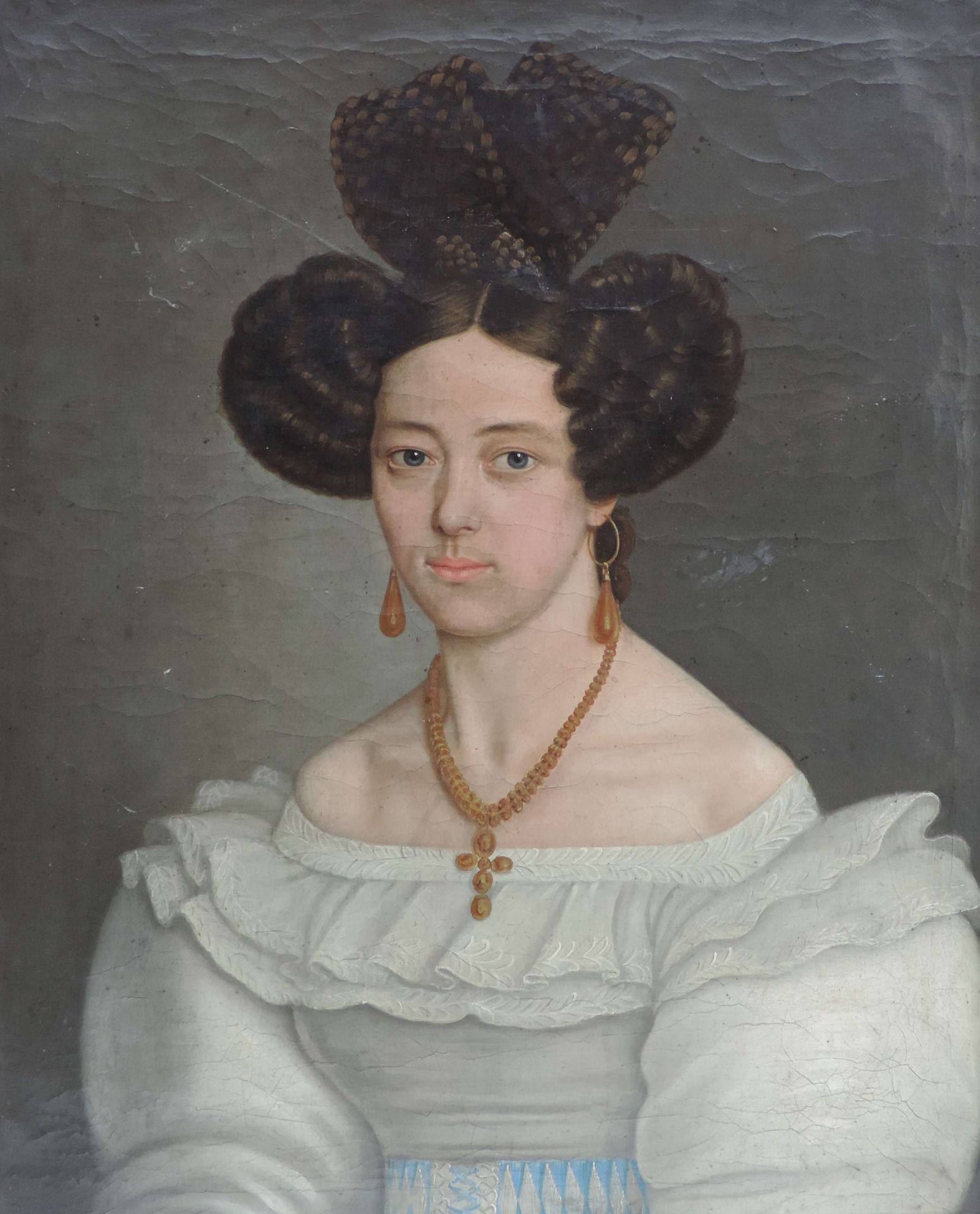 ANONYMUS/MA, Biedermeier-Epoche, Öl/Lw, Portrait einer adeligen Dame, 64,5 x 52,5, GR