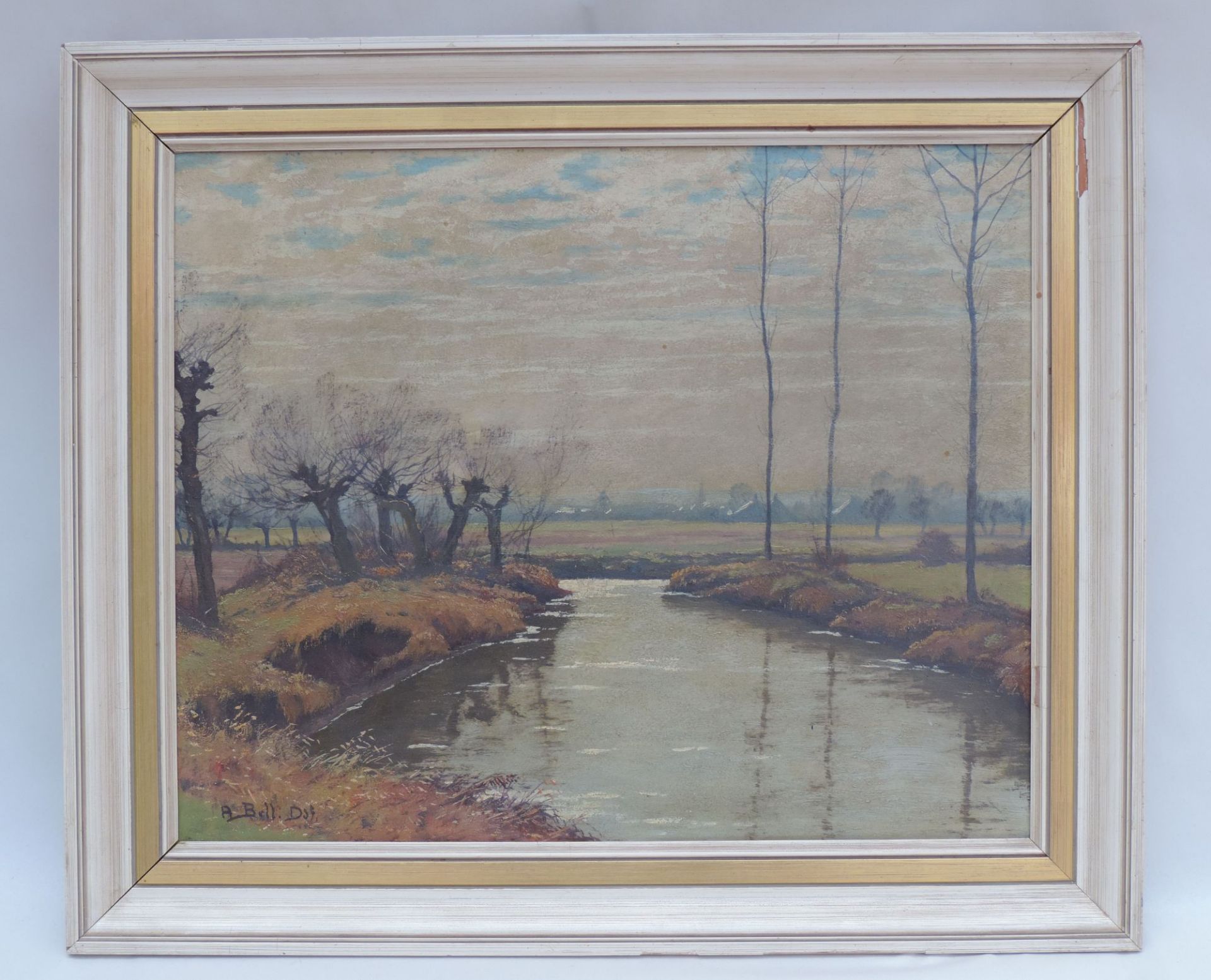 BELL, Arthur, *1876, +1966, Düsseldorfer Schule, Öl/Platte, Flusslandschaft, Dorf, li u sign, 39 x - Bild 4 aus 4